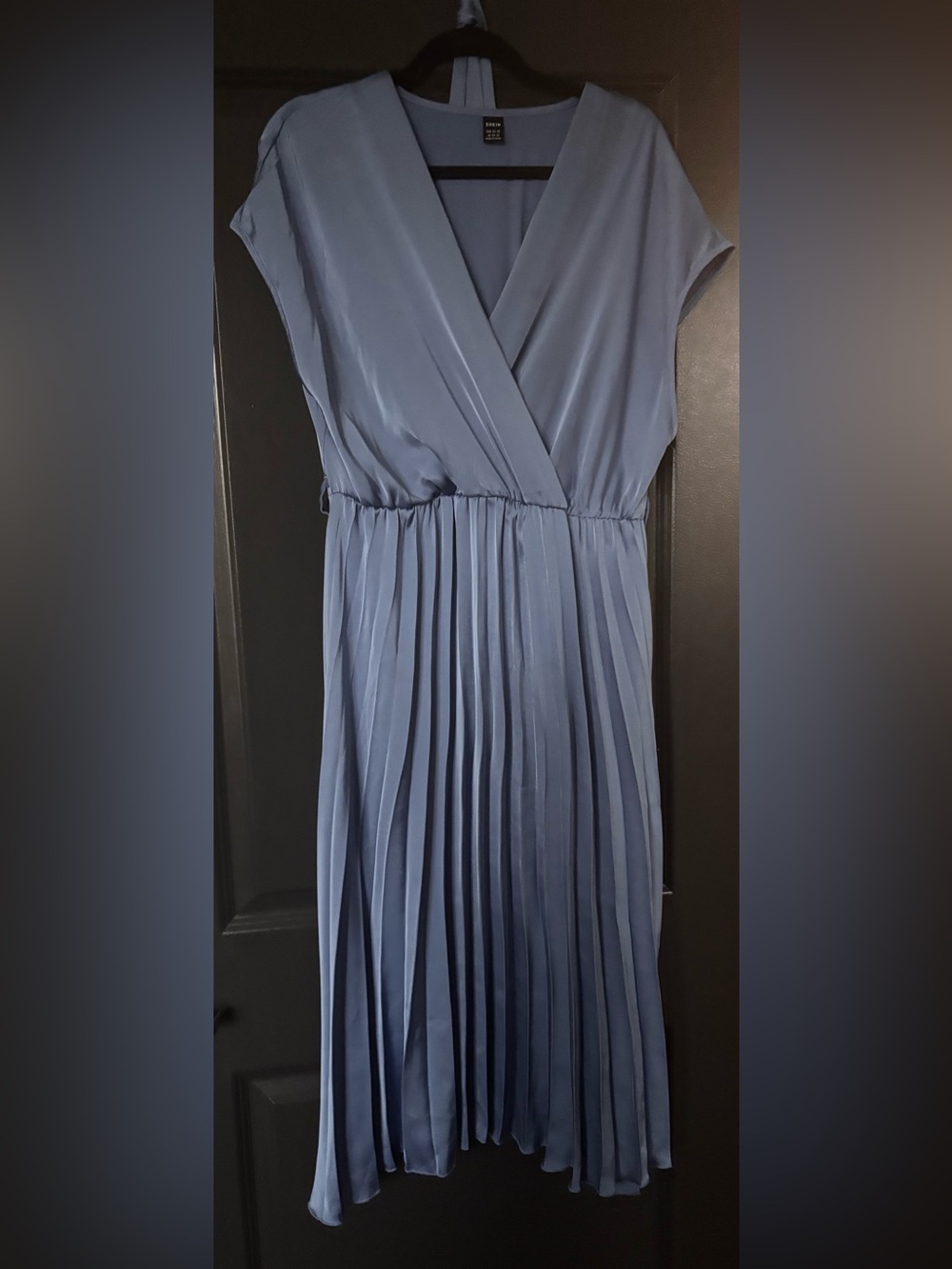 SHEIN Pleated Wrap Midi Dress in Dusty Blue